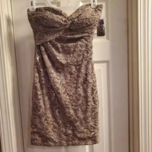 Morgan & Co, size 5, Mocha brown, floral lace w/ sequin accents dress.